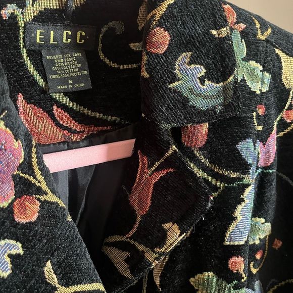 Small/medium vintage black tapestry blazer with floral design - Picture 8 of 9